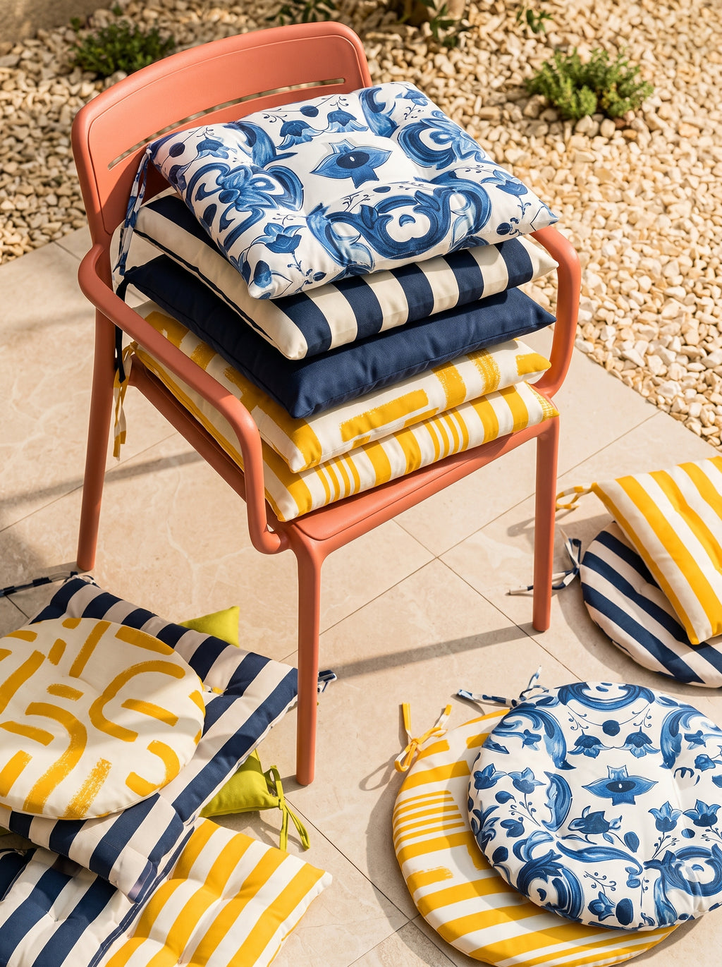 Outdoor seat cushion vibrant colors